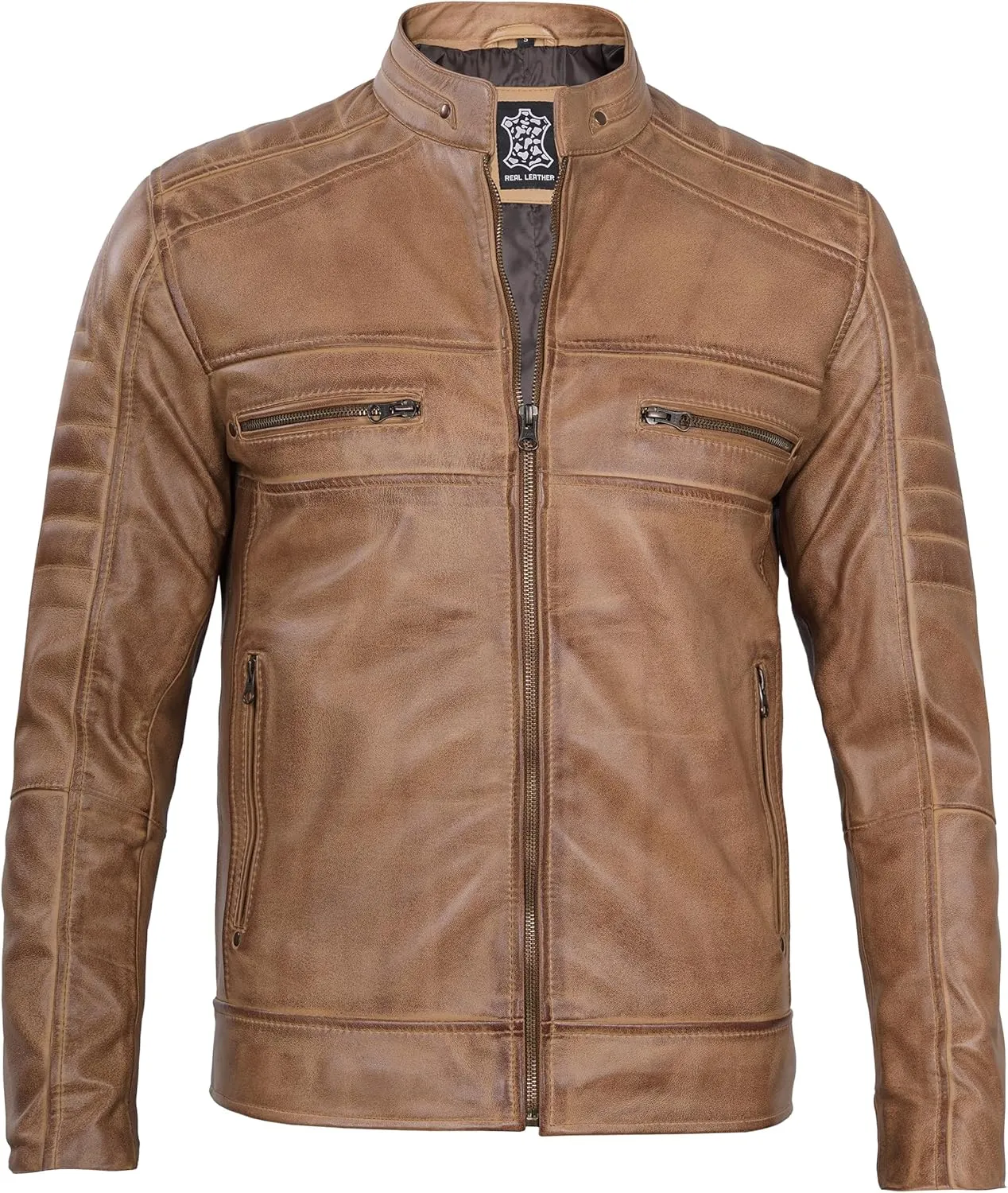 Decrum Leather Jacket Men - Cafe Racer Style Fashion Real Lambskin Leather Jacket For Men