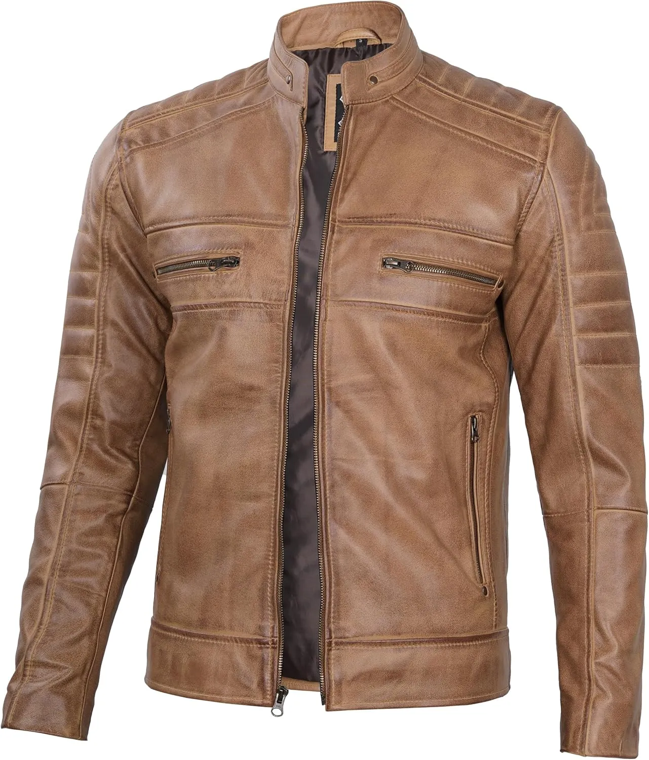 Decrum Leather Jacket Men - Cafe Racer Style Fashion Real Lambskin Leather Jacket For Men