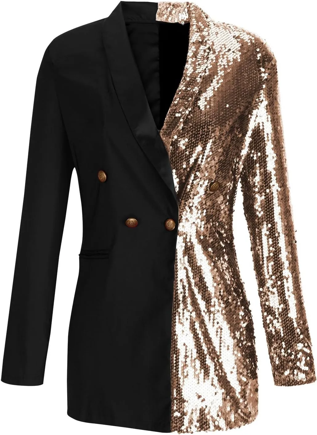 Double Breasted Sequin Blazer Dress for Women Sexy Colorblock Long Blazers Jackets Formal Evening Party Club Outfits