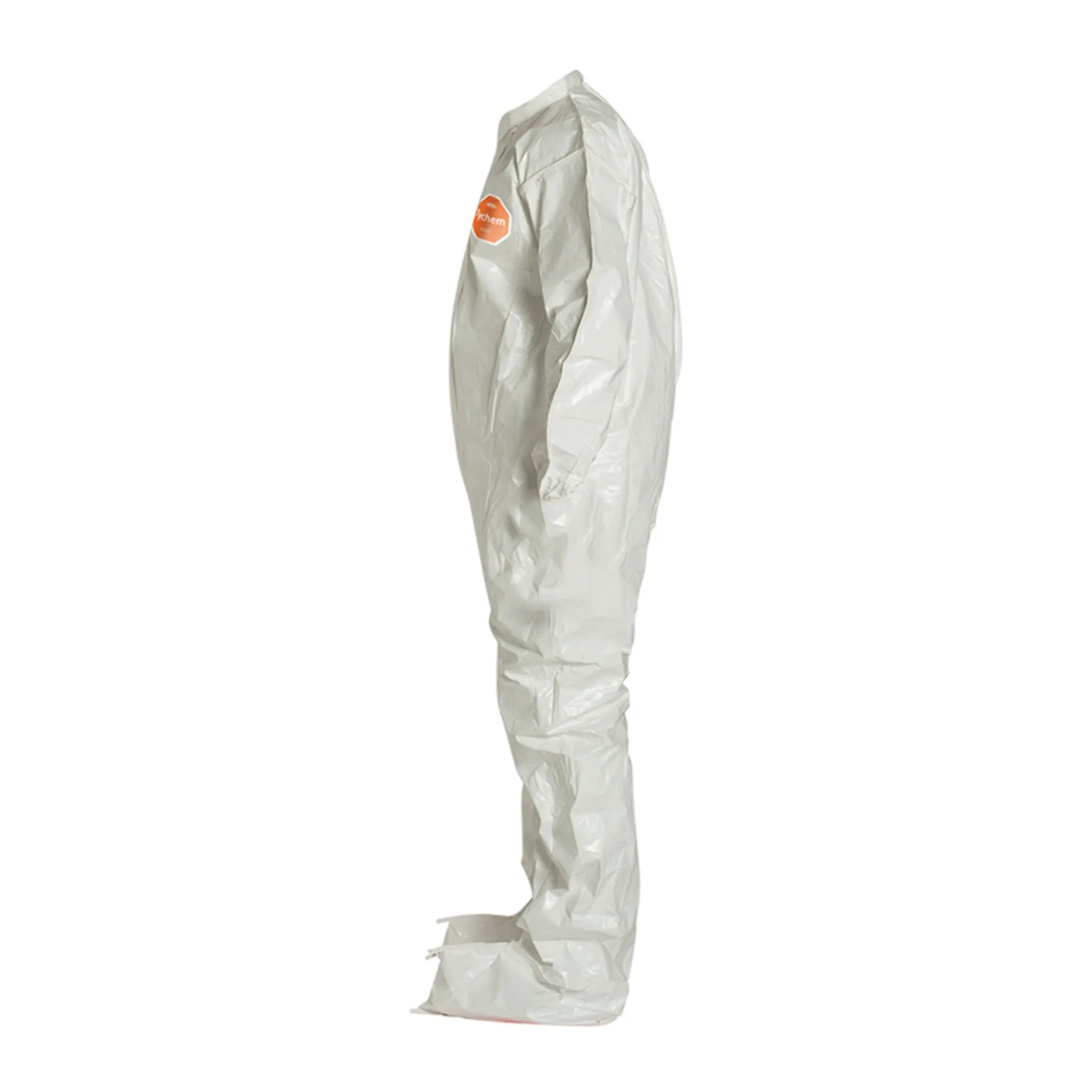 DuPont Tychem 4000 SL121BWH Coverall, Elastic Wrists, Attached Socks, White, Case of 12