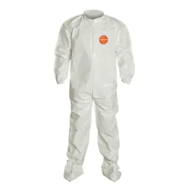 DuPont Tychem 4000 SL121BWH Coverall, Elastic Wrists, Attached Socks, White, Case of 12
