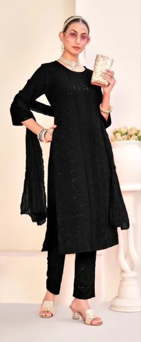 Elegant Black Color Viscose Rayon Salwar Suits With Dupatta Set
