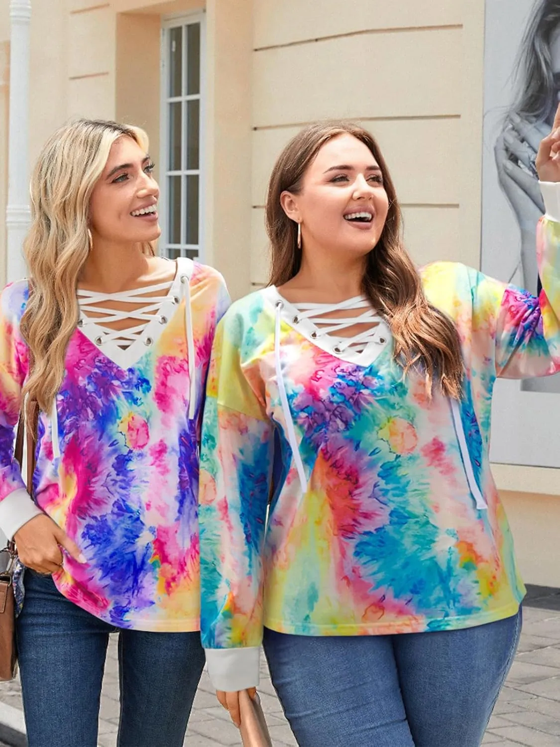 FAIRY SEASON Women's Long Sleeve Shirts V Neck Lace Up Casual Lightweight Loose Fit Tunic Tops 2025