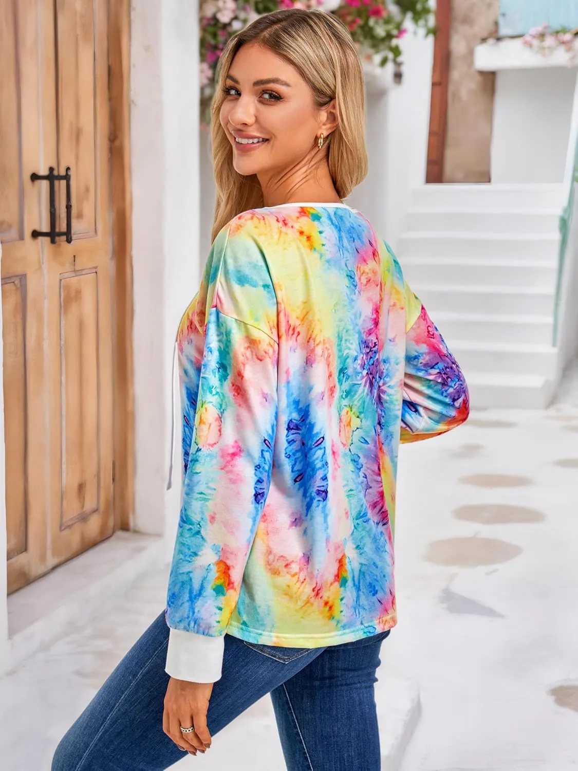 FAIRY SEASON Women's Long Sleeve Shirts V Neck Lace Up Casual Lightweight Loose Fit Tunic Tops 2025