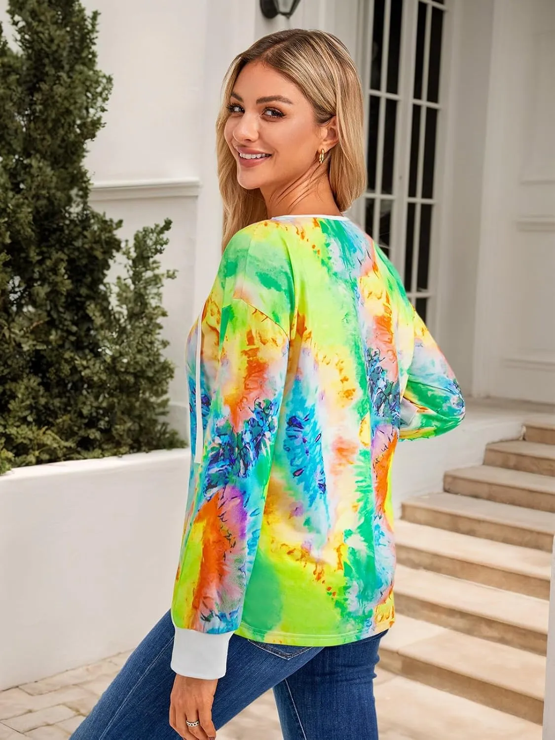 FAIRY SEASON Women's Long Sleeve Shirts V Neck Lace Up Casual Lightweight Loose Fit Tunic Tops 2025