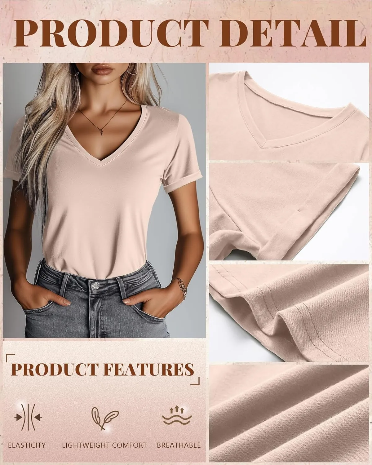 Ficerd 3 Pack Women's V Neck T Shirts, Cotton Summer Casual Short Sleeve Tops Loose Fit Rolled Sleeve Tees 2025 Trendy Shirts