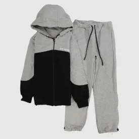 Grey/Black Long-Sleeved Fleeced Hooded Pajama