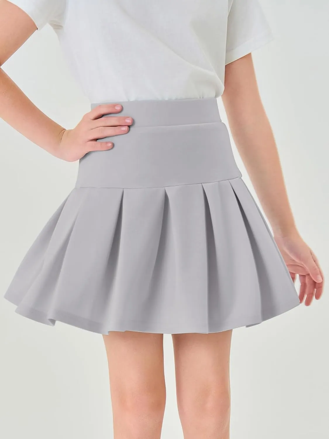 Haloumoning Girls Pleated Skirts School Kids Casual Mini Flare A Line Uniform Skorts Skirt 5-14 Years