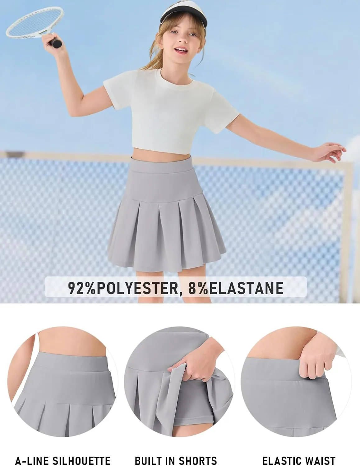 Haloumoning Girls Pleated Skirts School Kids Casual Mini Flare A Line Uniform Skorts Skirt 5-14 Years