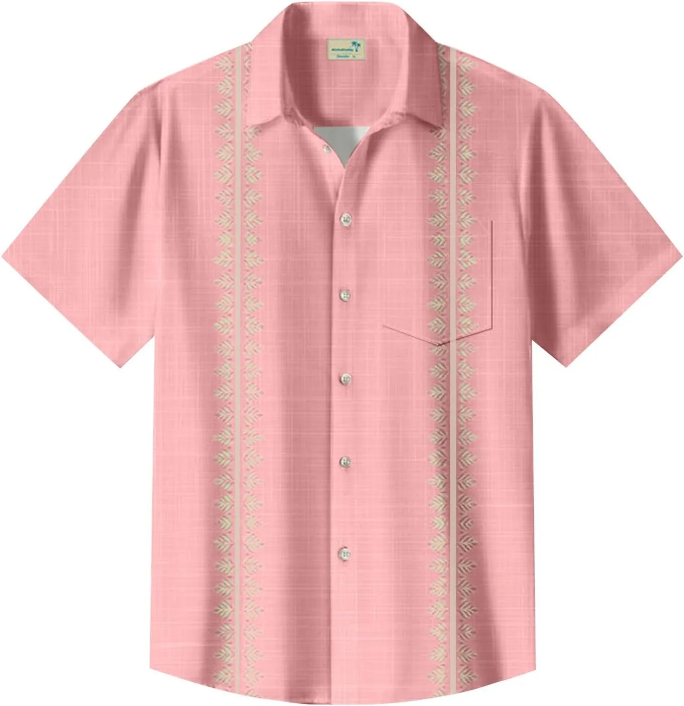 Hawaiian Shirt for Men Stretch V Neck Aloha Shirts Button Down Short Sleeve Blouse Tropical Blouses with Pocket