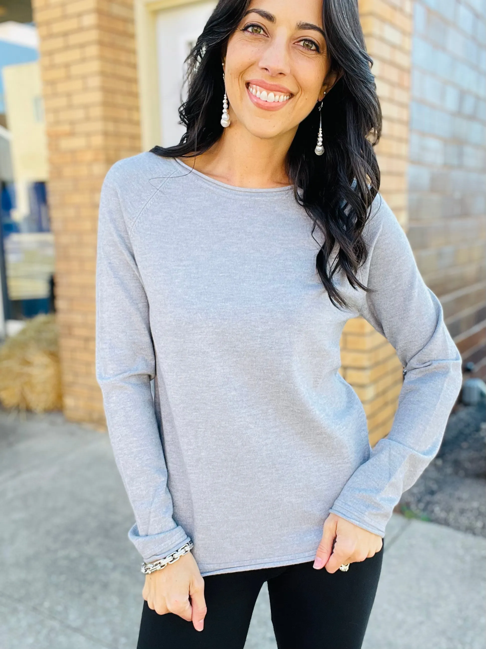 Heathered Grey Round Neck Basic Sweater