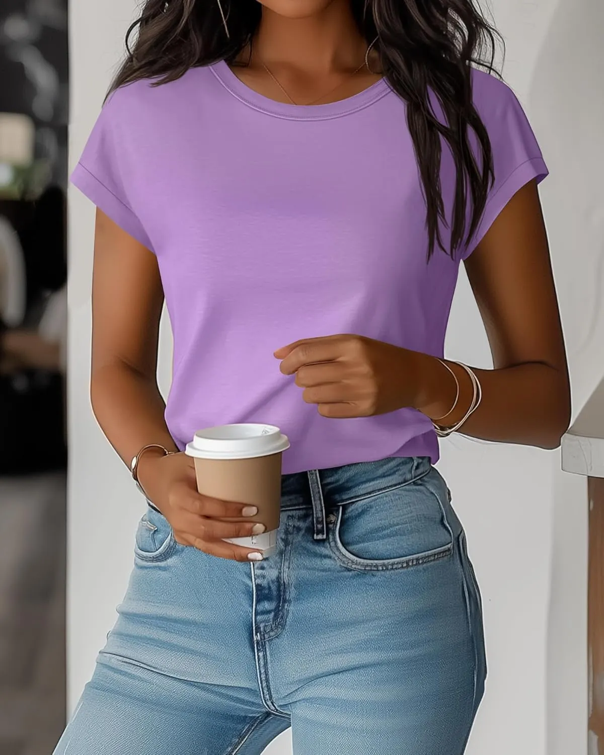 Huukeay 3 Pack Women's Cap Sleeve Tops Basic Cotton Tee Shirts Summer Casual Crew Neck Trendy Clothes 2025 Fashion