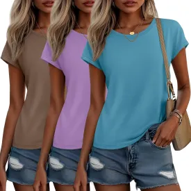 Huukeay 3 Pack Women's Cap Sleeve Tops Basic Cotton Tee Shirts Summer Casual Crew Neck Trendy Clothes 2025 Fashion