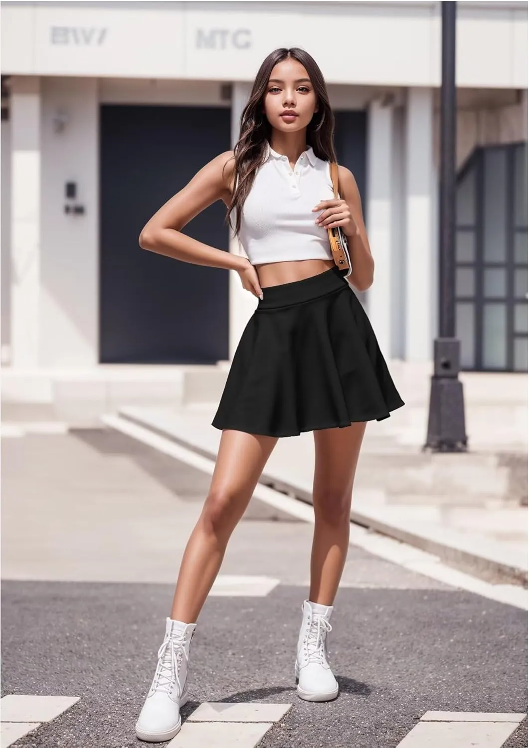 Hybrid & Company Women Basic Versatile Skirts Stretchy Flared Mini Skater Skirt