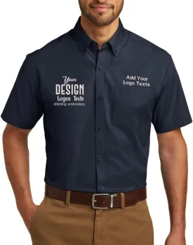 INK STITCH Men W101 Custom Embroidery Logo Texts Care Free Poplin Short Sleeve Shirts