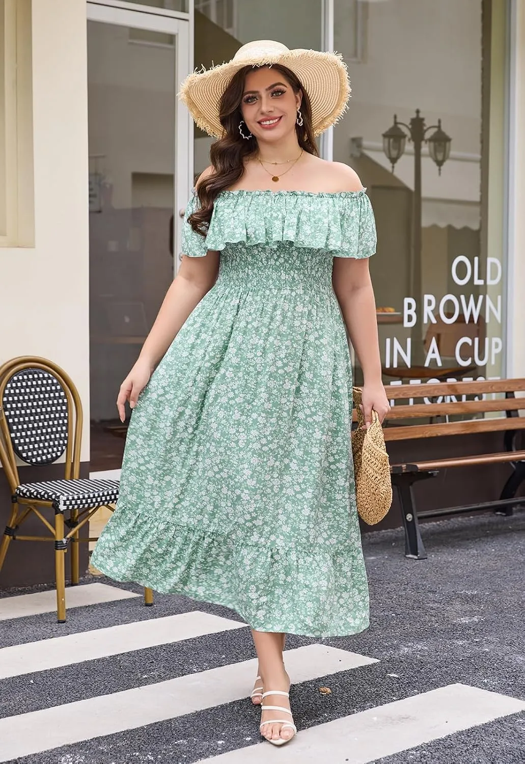 Keluummi Plus Size Summer Maxi Dresses for Curvy Women, Casual Floral Long Empire Waist Wedding Guest Sundress with Pockets