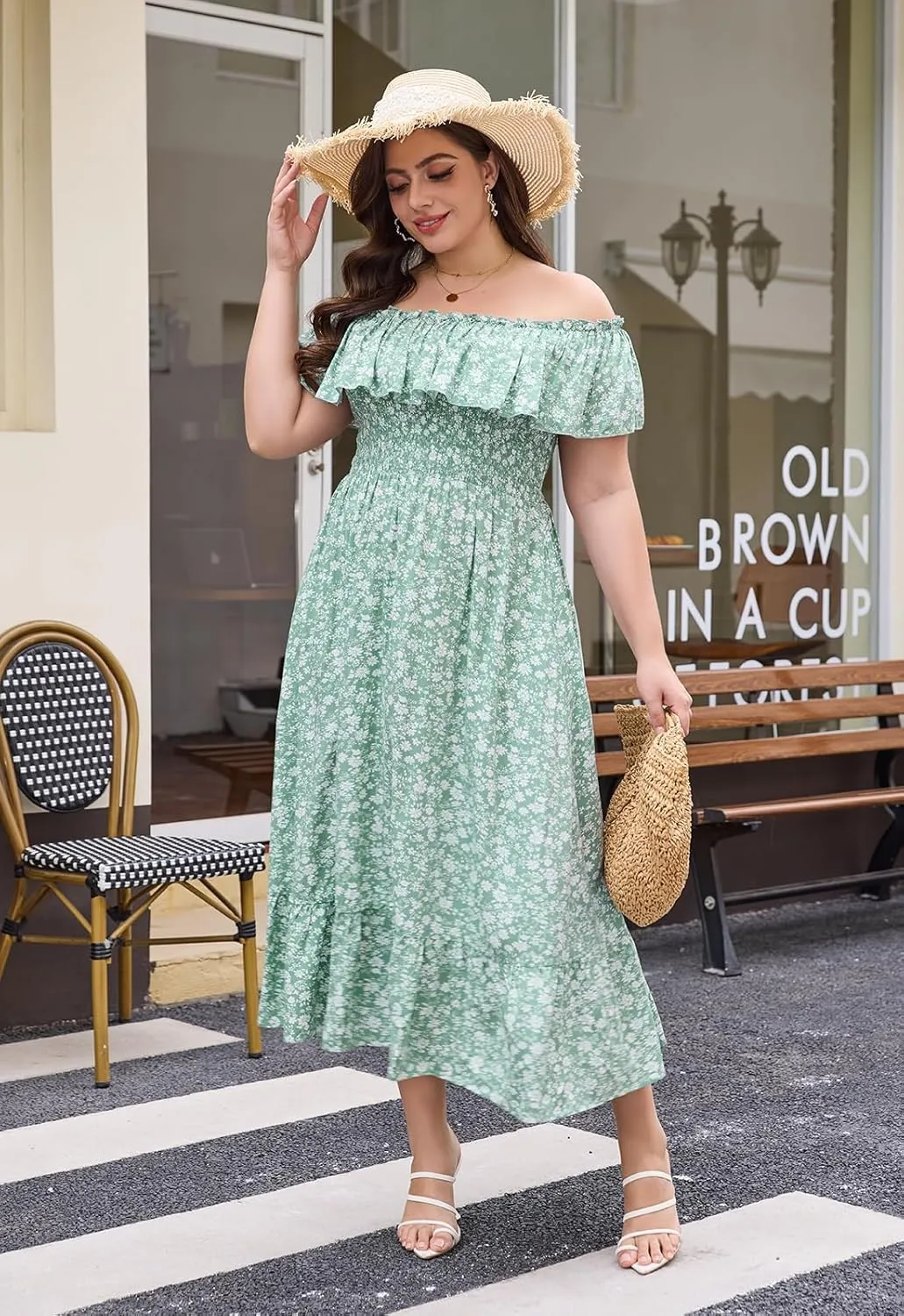 Keluummi Plus Size Summer Maxi Dresses for Curvy Women, Casual Floral Long Empire Waist Wedding Guest Sundress with Pockets