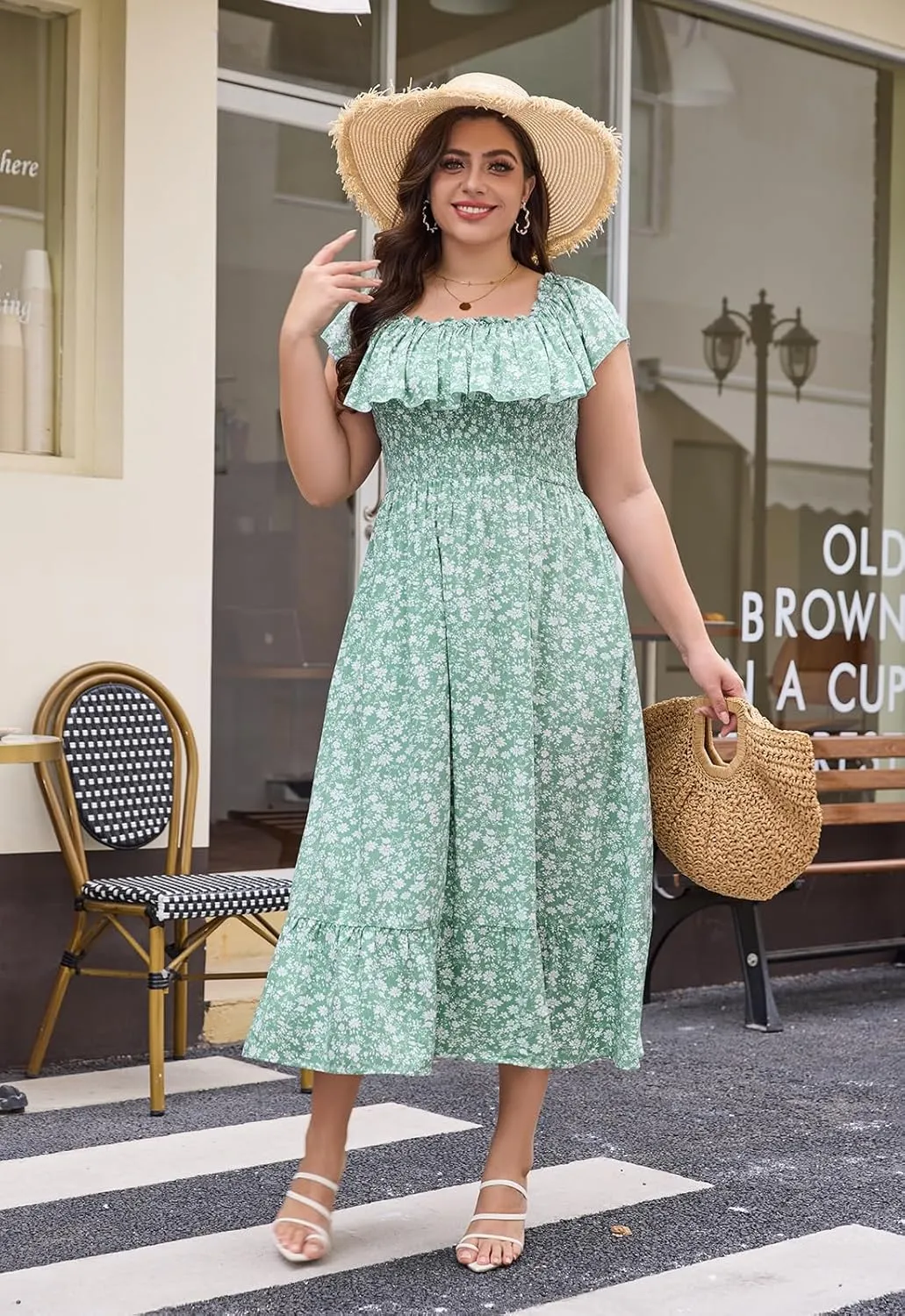Keluummi Plus Size Summer Maxi Dresses for Curvy Women, Casual Floral Long Empire Waist Wedding Guest Sundress with Pockets