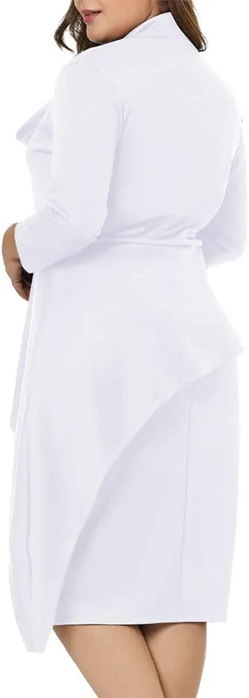 LALAGEN Women's Plus Size Long Sleeve Peplum Tie Neck Bodycon Pencil Midi Dress