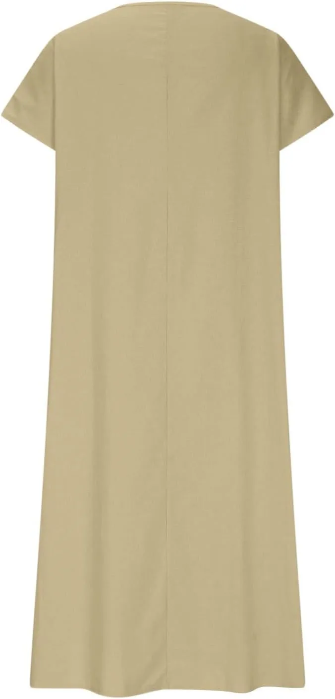 Linen Dresses for Women 2025 Trendy Casual V Neck Long Maxi Dress Flowy Summer Sundresses Beach Vacation Clothes