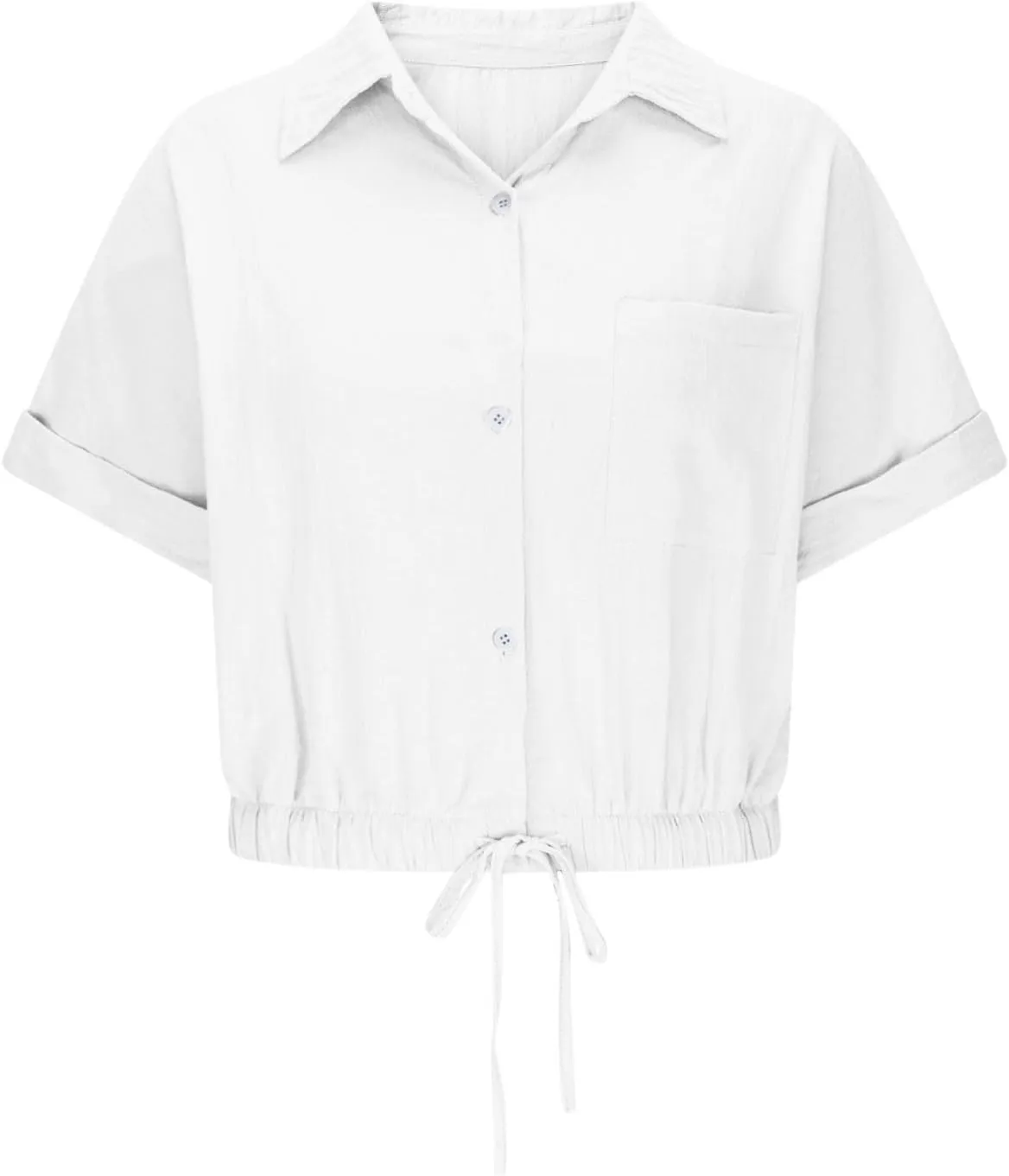 Linen Shirts for Women Casual Sexy Crop Tops Short Sleeve Button Down Blouses V Neck Loose Fit Trendy Tees Shirt