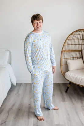 Little Sleepies - Blue Breakfast Buddies Two-Piece Men's Bamboo Pajama Set