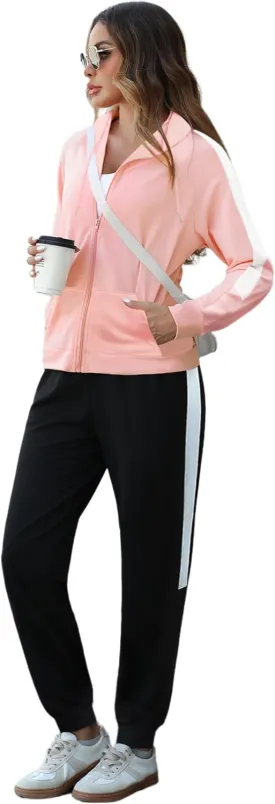 Marvmys 2 Piece Tracksuit for Women Set Zip Up Hoodies Sweatsuits Color Block Jogging Suit with Pockets