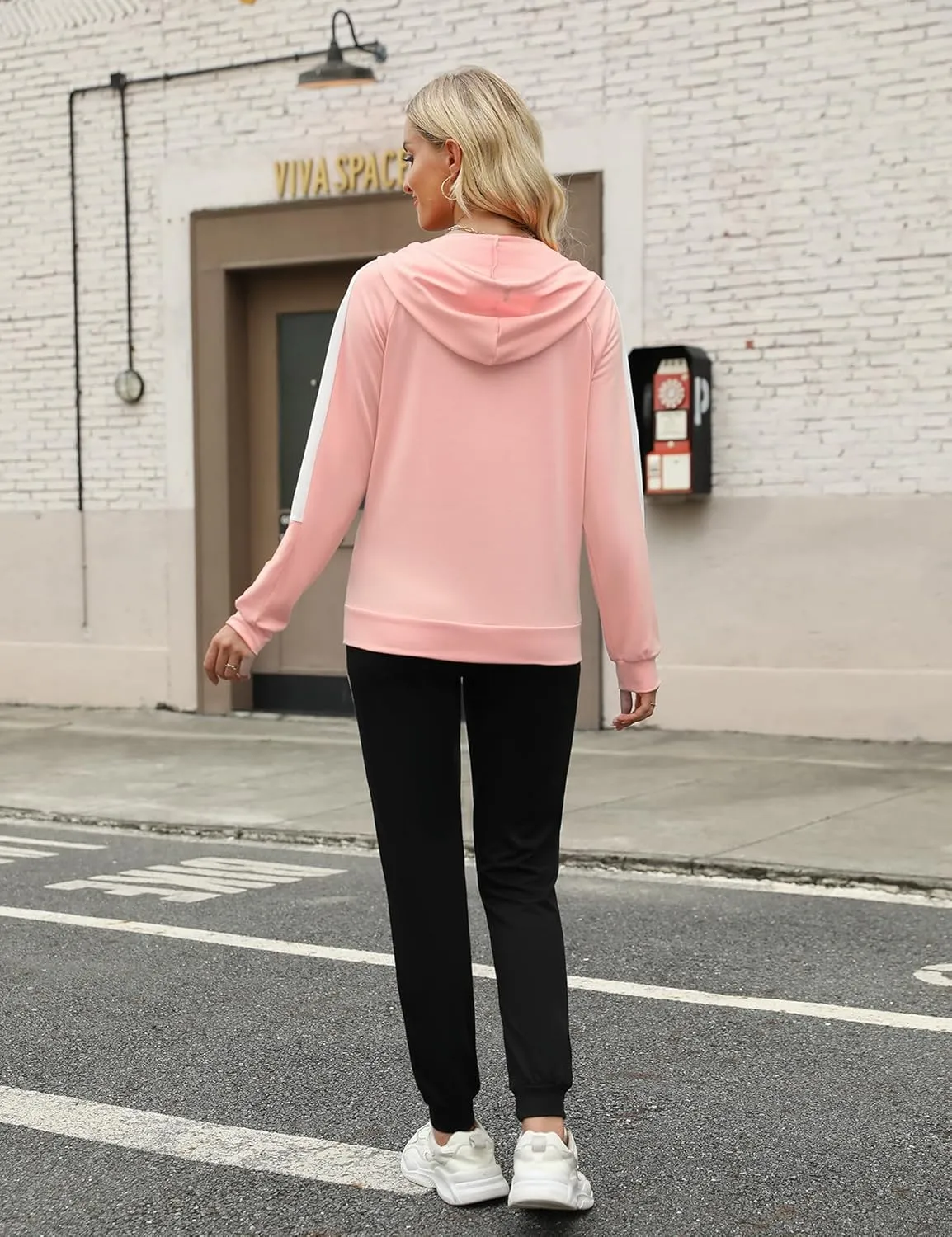 Marvmys 2 Piece Tracksuit for Women Set Zip Up Hoodies Sweatsuits Color Block Jogging Suit with Pockets