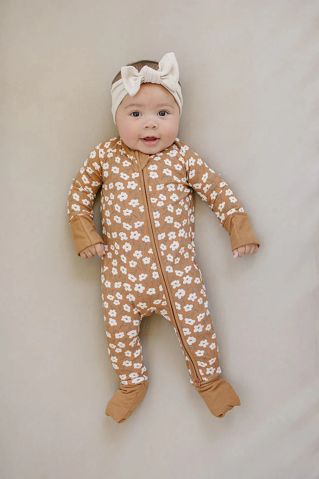 Mebie Baby Ribbed Bamboo Zipper | Mustard Floral