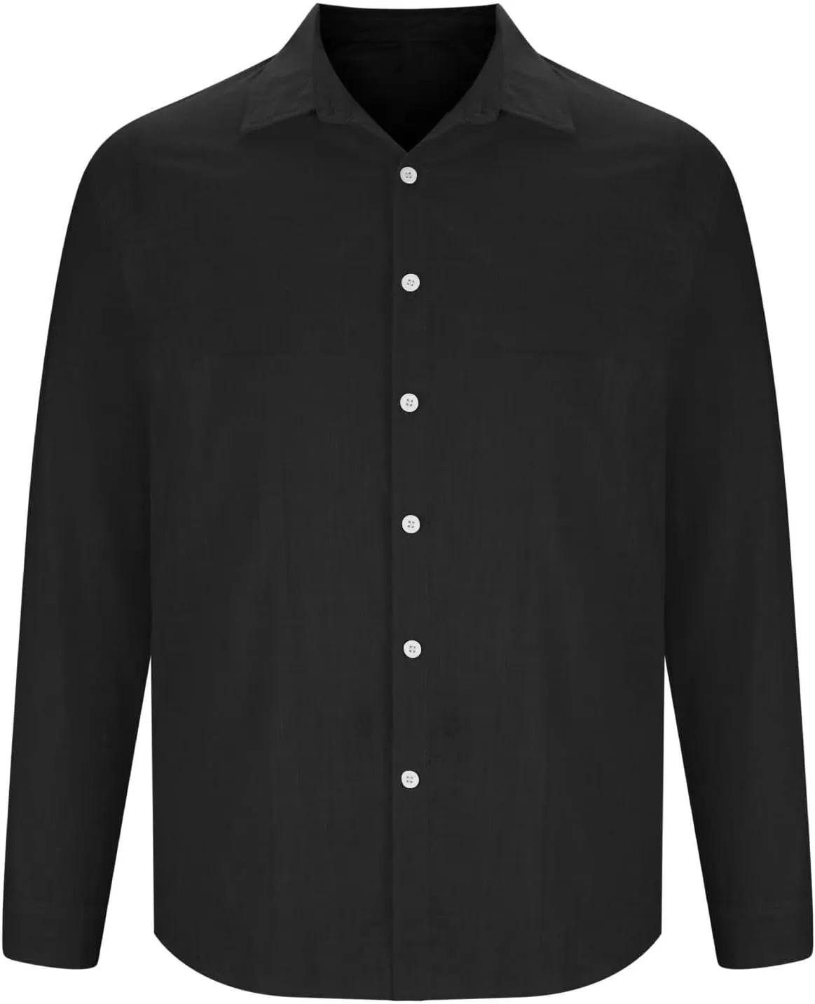 Mens Casual Tops Long Sleeve Cotton Gauze Shirts Buttons Down Solid Plain Band Collar Summer Beach Hippie Shirt