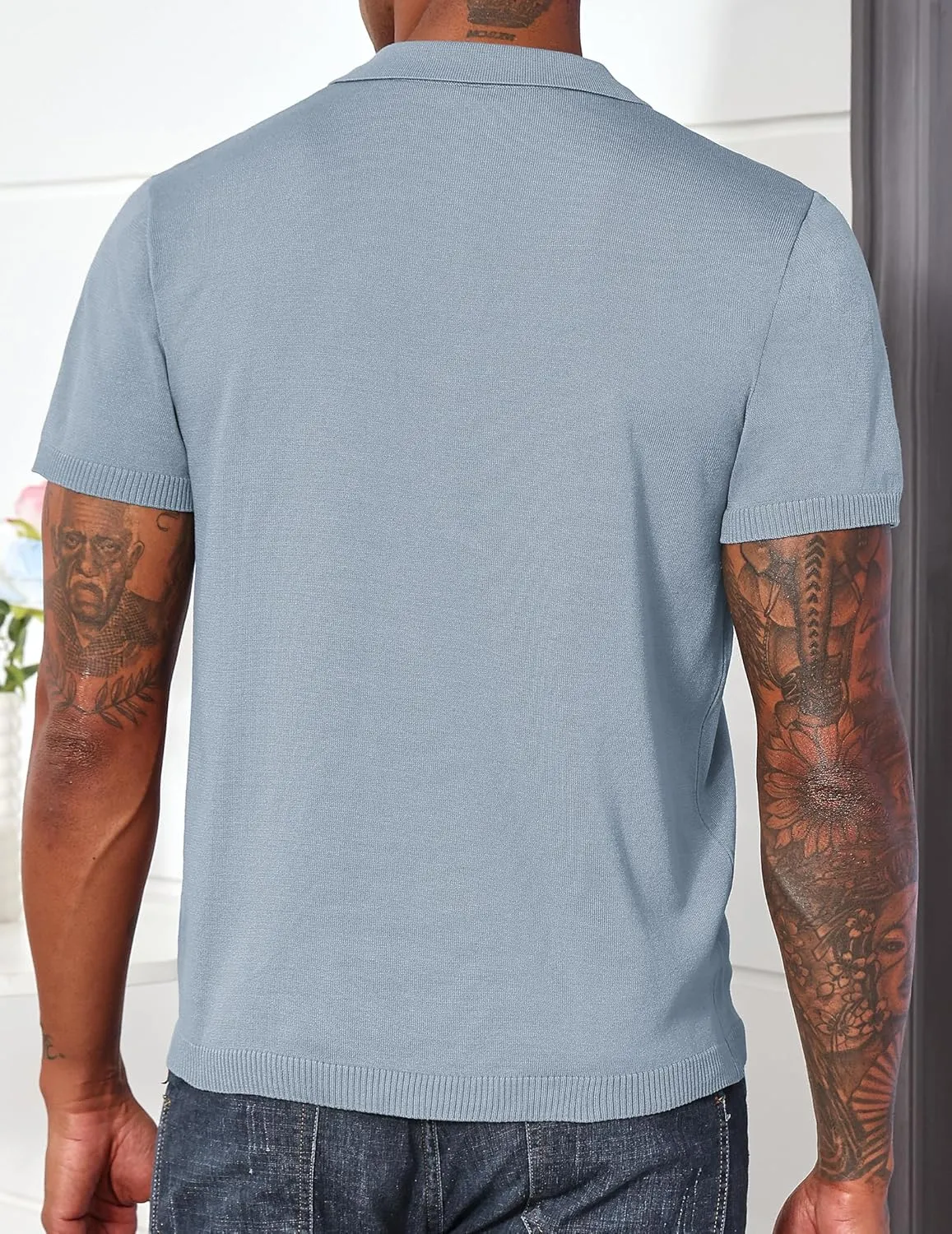 Men's Casual Zipper Polo Shirts Regular Fit Short Sleeve Knitting Shirts Stretchy Golf Shirts