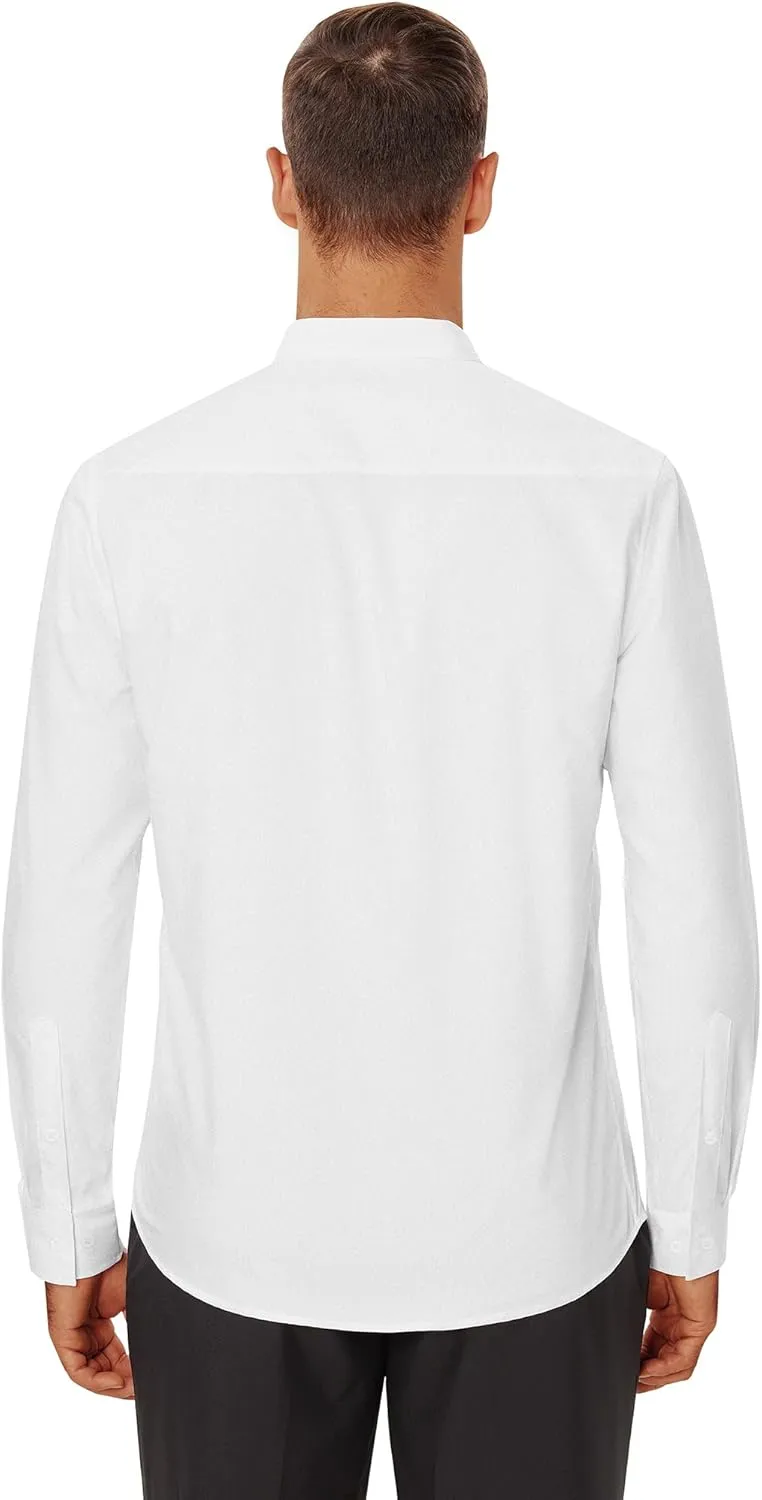 Mens Dress Shirts Wrinkle Free Dress Shirts for Men Long Sleeve Button Down Shirts Banded Collar Shirts