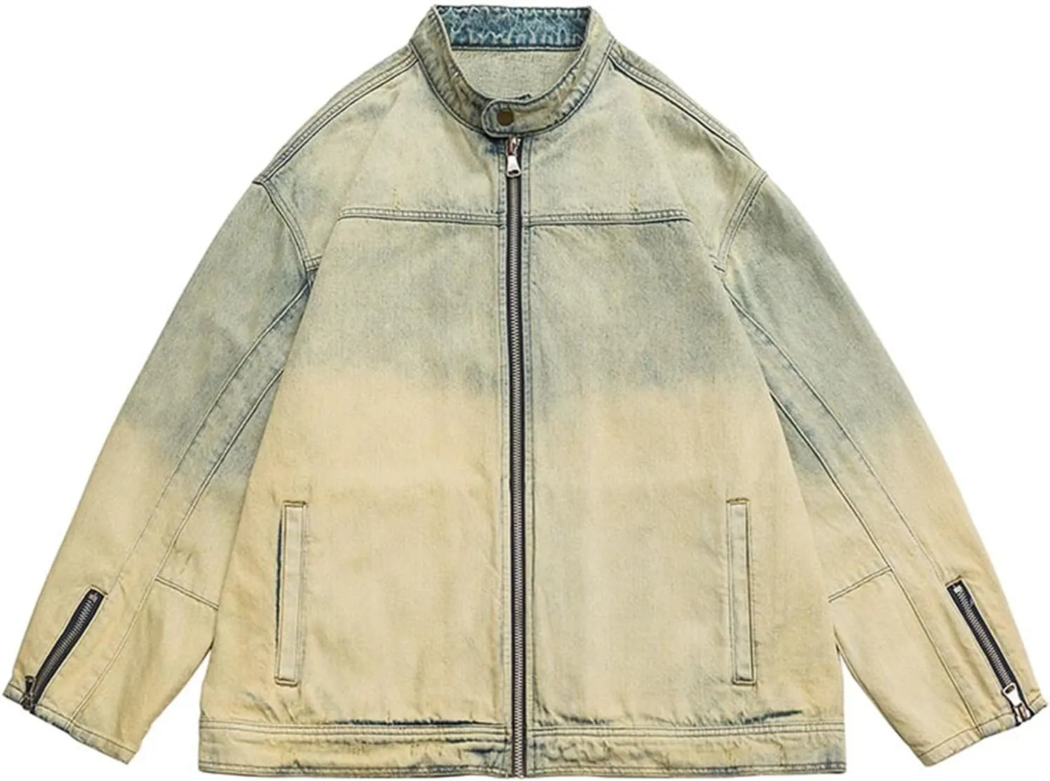 Men's High Street Vintage Washed Denim Jacket Distressed Zipper Sleeves Oversized Street Hip-Hop Jacket