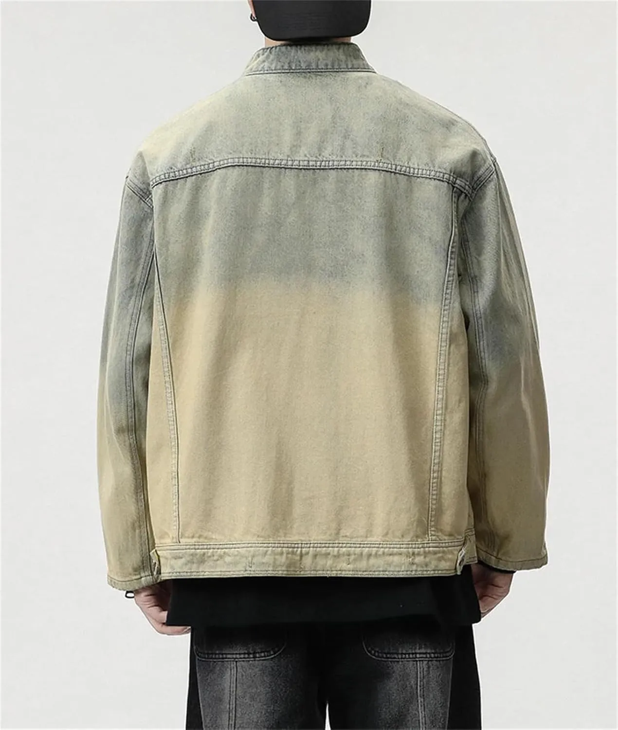 Men's High Street Vintage Washed Denim Jacket Distressed Zipper Sleeves Oversized Street Hip-Hop Jacket