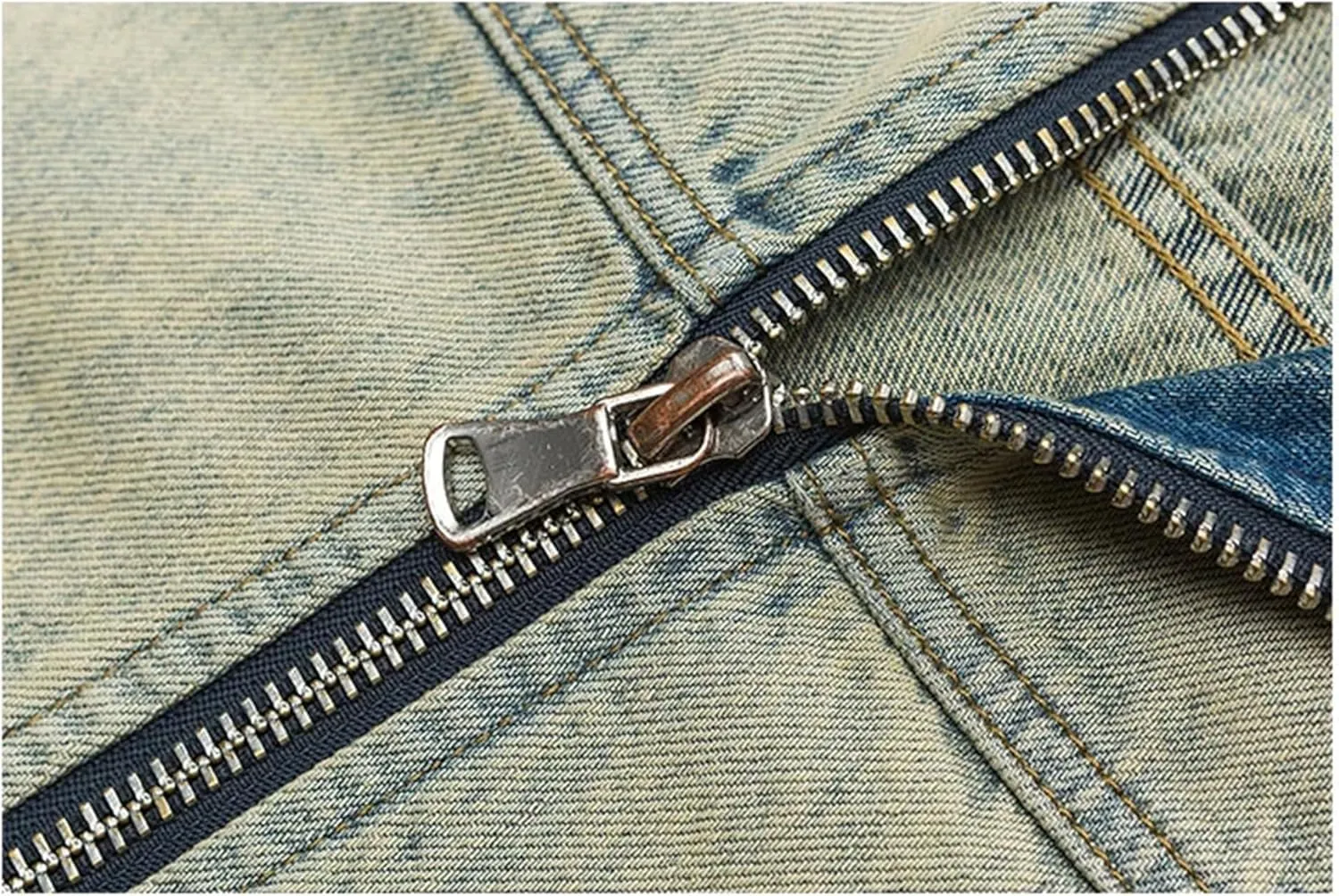 Men's High Street Vintage Washed Denim Jacket Distressed Zipper Sleeves Oversized Street Hip-Hop Jacket