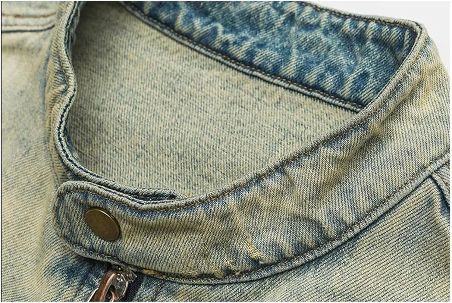 Men's High Street Vintage Washed Denim Jacket Distressed Zipper Sleeves Oversized Street Hip-Hop Jacket