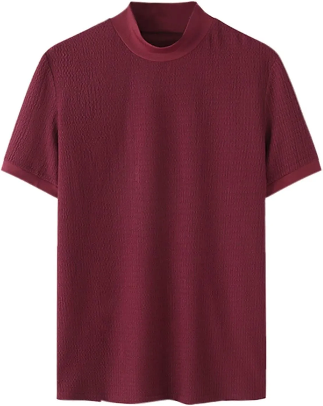 Mens Mock Turtleneck T Shirt Solid Ribbed Knit High Collar Short Sleeve Tops Spring Summer Slim Muscle Undershirt