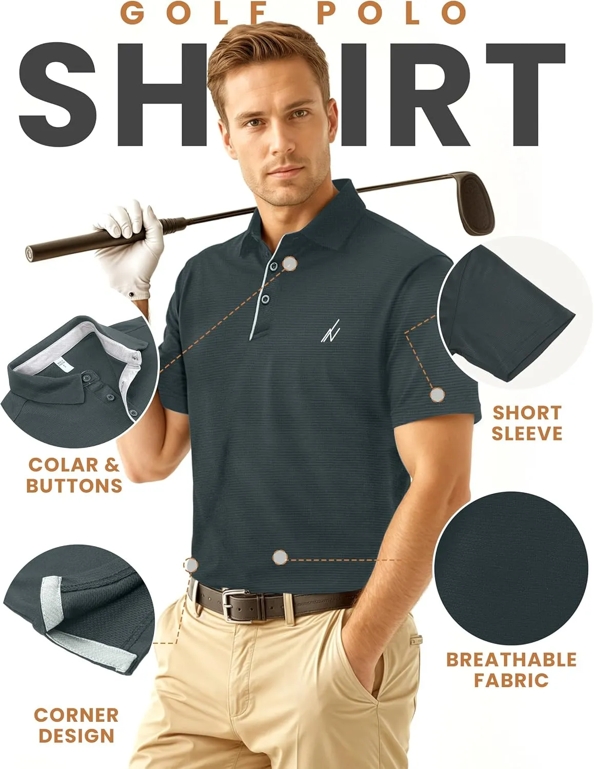 NY Threads Men's Golf Polo Shirt Moisture Wicking Quick Dry Performance Short Sleeves Polo Shirts for Men