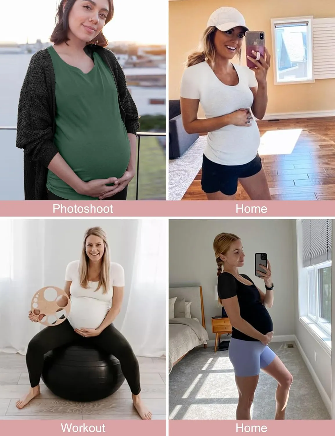 Peauty 3 Pack Women Maternity Shirts Side Ruched Summer Maternity Clothes Short Sleeve Maternity Tops Pregnancy Clothes