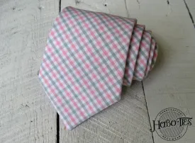 Pink and Gray Tattersall Necktie