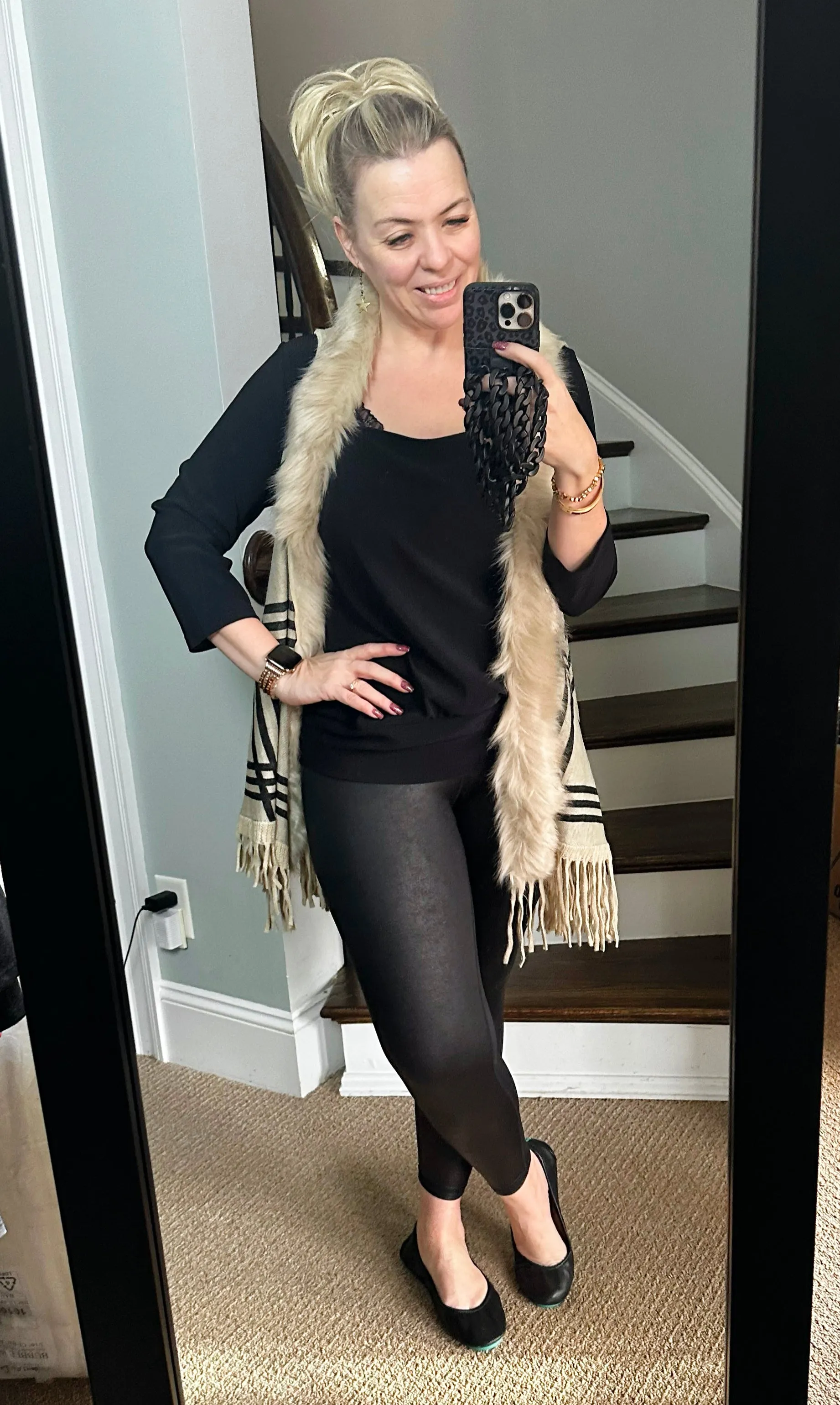 Pleather Ankle Leggings - Black Faux Leather