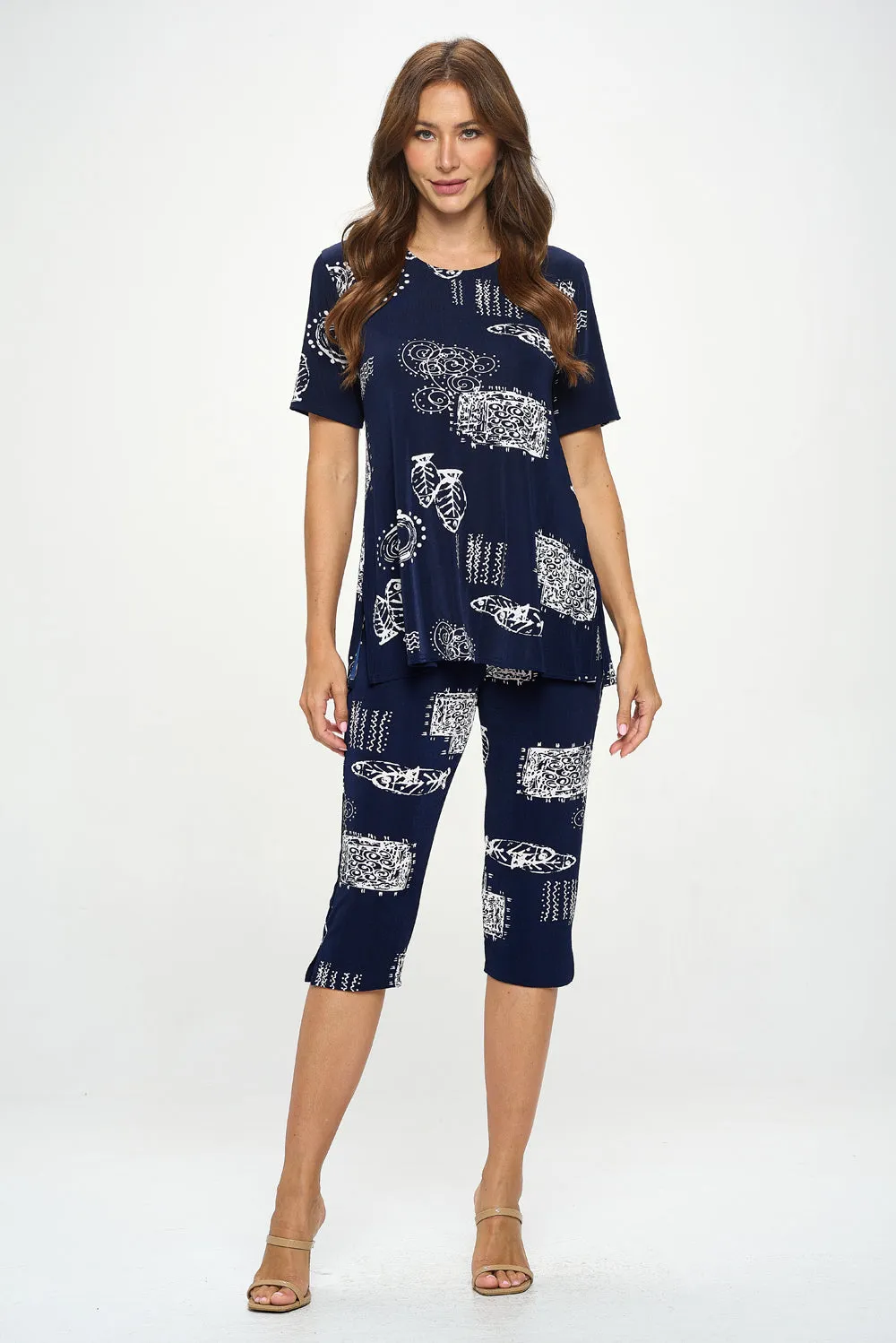 Plus Size Capri Pants Set Short Sleeve- 9003BN-SXP1-W425