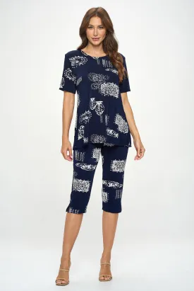 Plus Size Capri Pants Set Short Sleeve- 9003BN-SXP1-W425