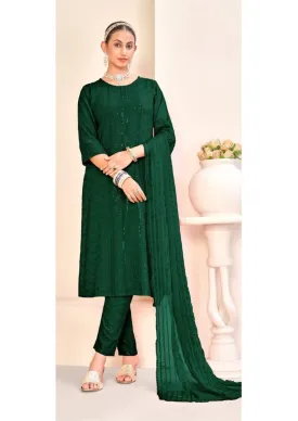 Pretty Dark Green Color Viscose Rayon Salwar Suits With Dupatta Set