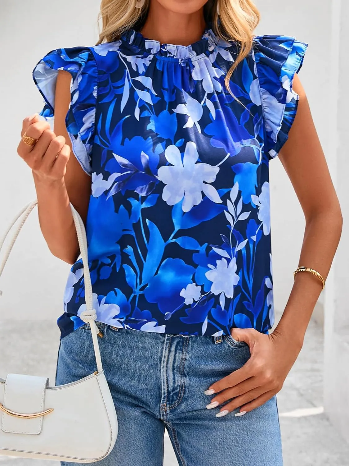 PRETTYGARDEN Women's Ruffle Short Sleeve Summer Tops 2025 Trendy Floral Trim Neck Casual Dressy Chiffon Boho Blouses Shirts