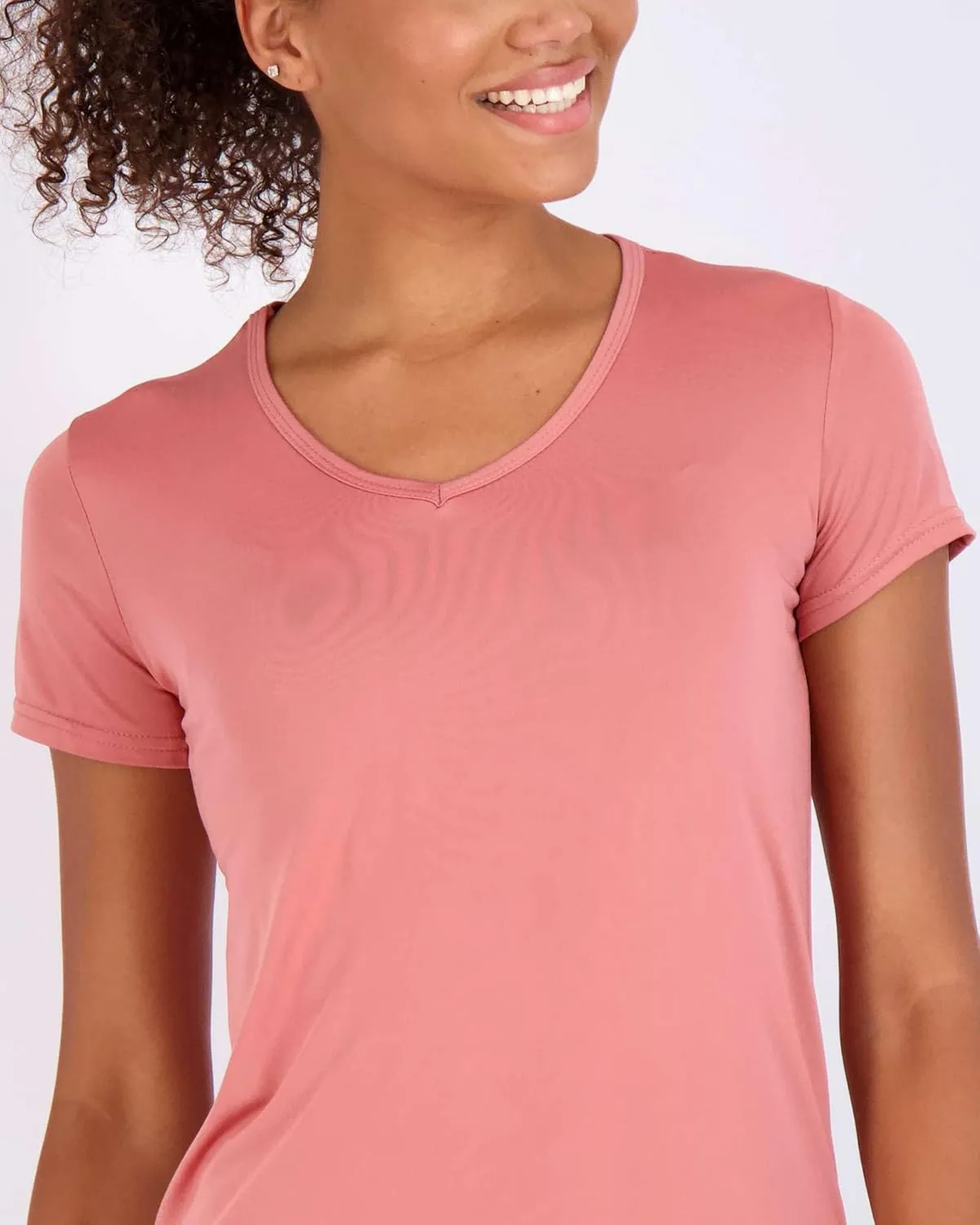 Real Essentials 5 Pack: Women's Short Sleeve V-Neck Activewear T-Shirt Dry-Fit Wicking Yoga Top (Available in Plus)