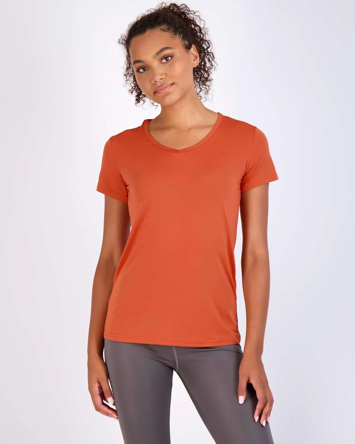 Real Essentials 5 Pack: Women's Short Sleeve V-Neck Activewear T-Shirt Dry-Fit Wicking Yoga Top (Available in Plus)