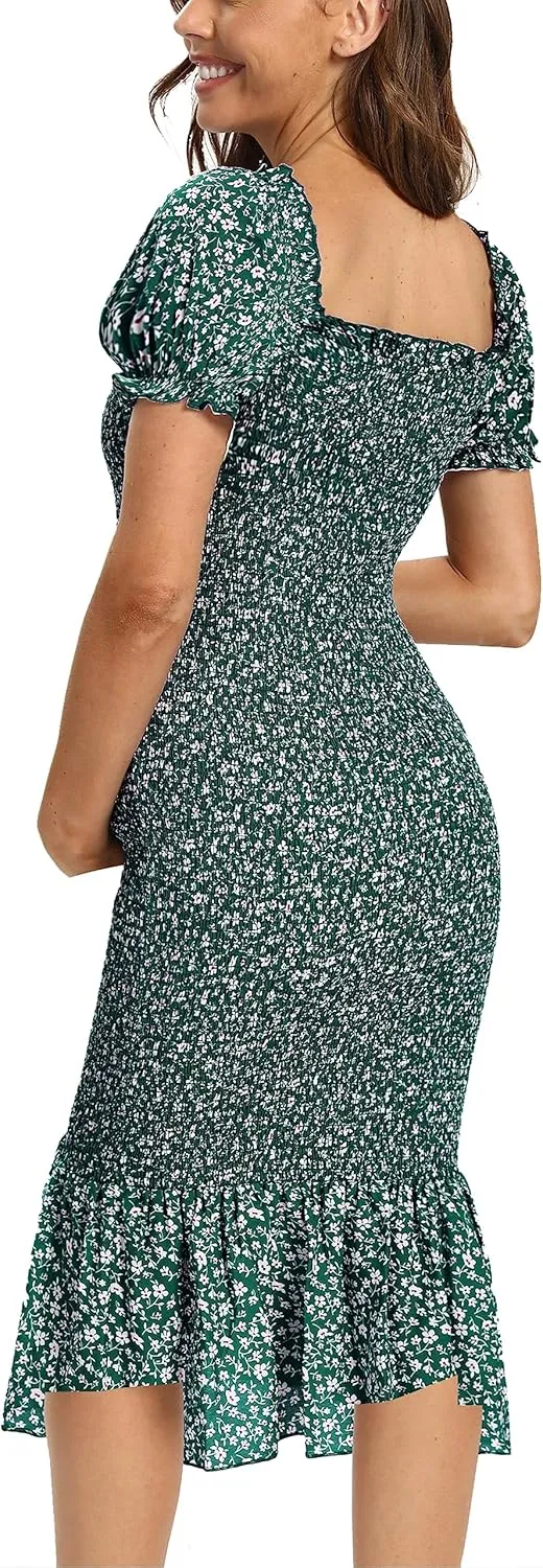 Spring Long Puff Sleeve Maternity Dress Floral Ruffle Hem Mermaid Baby Shower/Photoshoot Dress