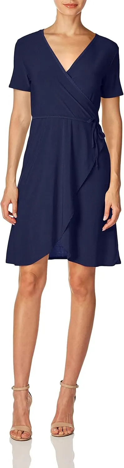 Star Vixen Women's Petite Short Sleeve Ballerina Wrap Dress