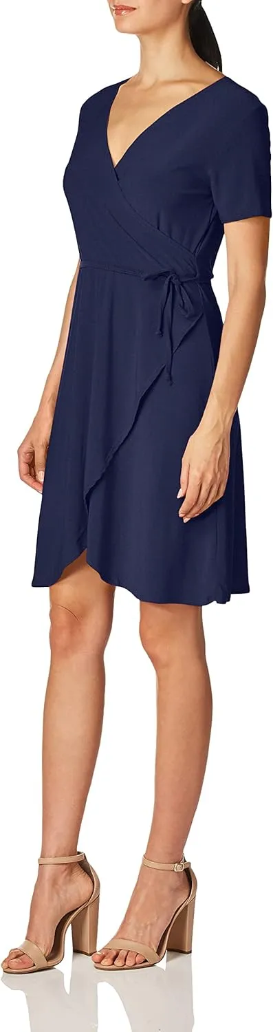 Star Vixen Women's Petite Short Sleeve Ballerina Wrap Dress